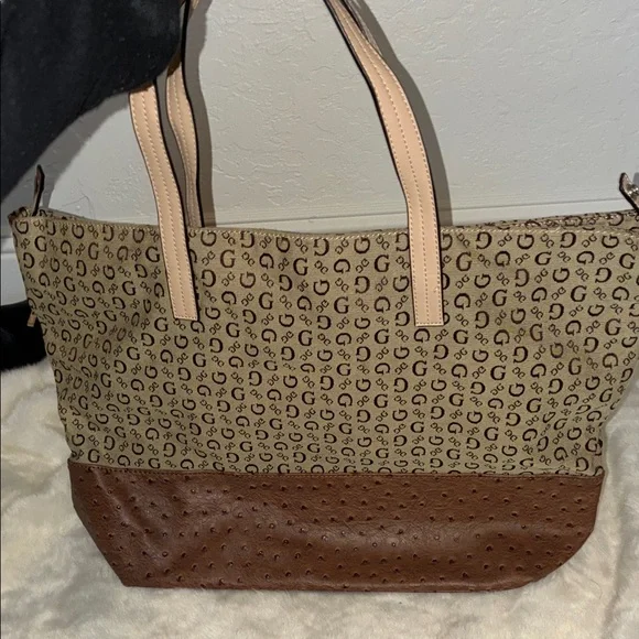Guess Brown and Tan Logo Tote Bag - Picture 4 of 10